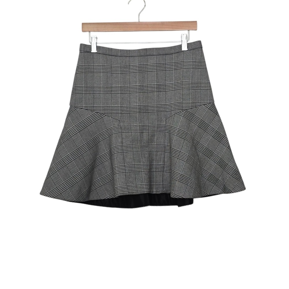 J.Crew Womens Glen Plaid Flounce Mini Skirt Black White Gray Size 8 Stretch Twee